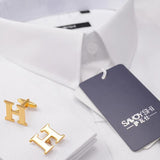 Gold-color Letter Cufflinks for Mens Shirt Cuff, Wedding Jewelry