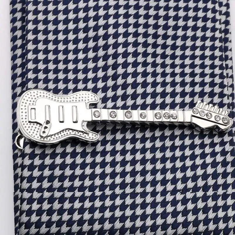 Musical Guitar Tie Bar Silver Plated Suit Clasp Clamp Clip