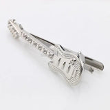 Musical Guitar Tie Bar Silver Plated Suit Clasp Clamp Clip