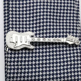 Musical Guitar Tie Bar Silver Plated Suit Clasp Clamp Clip