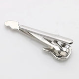 Musical Guitar Tie Bar Silver Plated Suit Clasp Clamp Clip