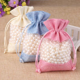 5pcs Organza Linen Drawstring Bags Wedding Sachet Gift