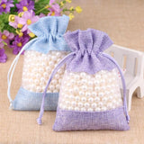 5pcs Organza Linen Drawstring Bags Wedding Sachet Gift
