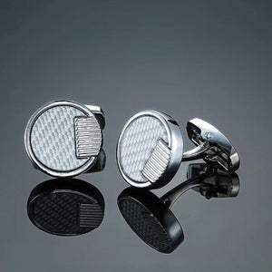 Silvery Circular Fiber Cufflinks for Men's Shirt
