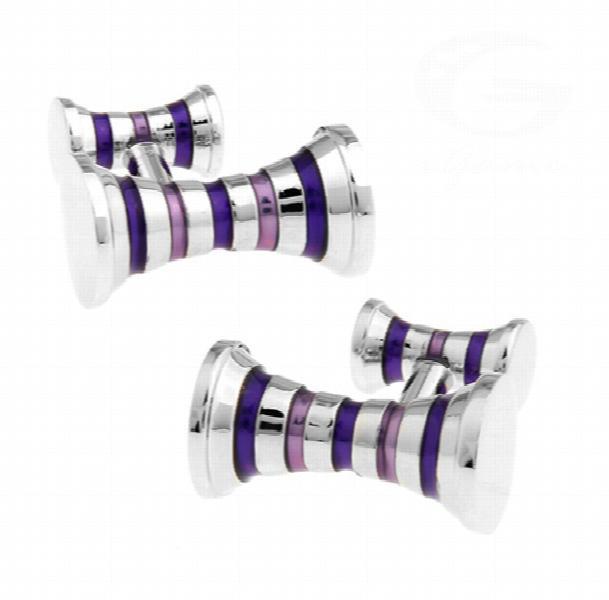 Men's Brass Cufflinks Purple Stripes Double Side Cuff Links