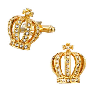 French Crown Crystal Cufflink Mens Shirt Suit Cuff Buttons Top Jewelry