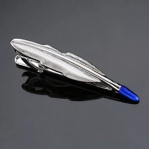 Men Silvery Feathers Tie Clip Metal Necktie Bar Clasp Neck Tie Pin Wedding