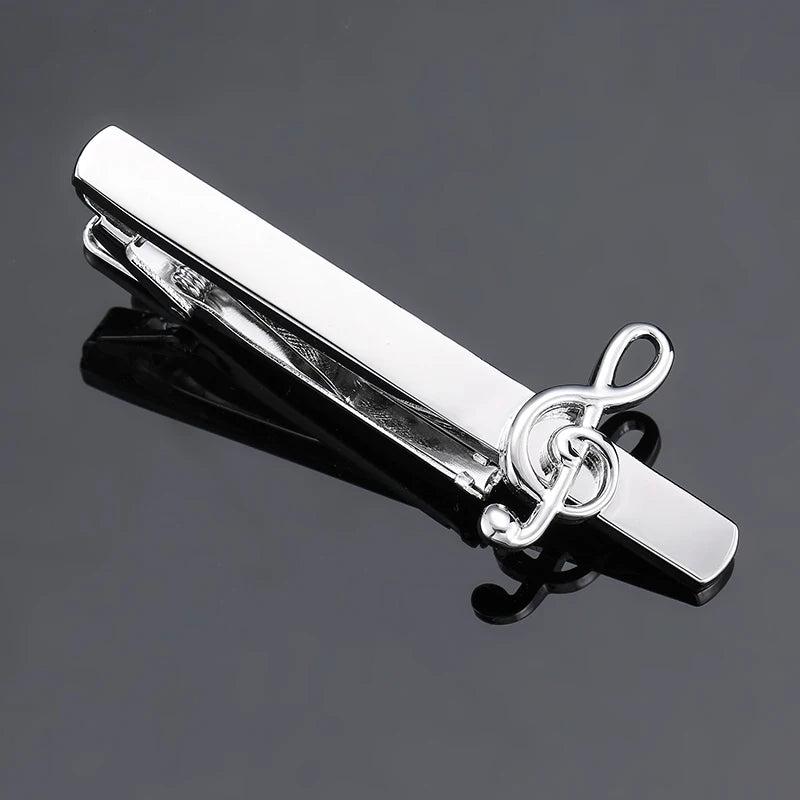 Men's Silvery Music Tie Clip Metal Necktie Bar Clasp