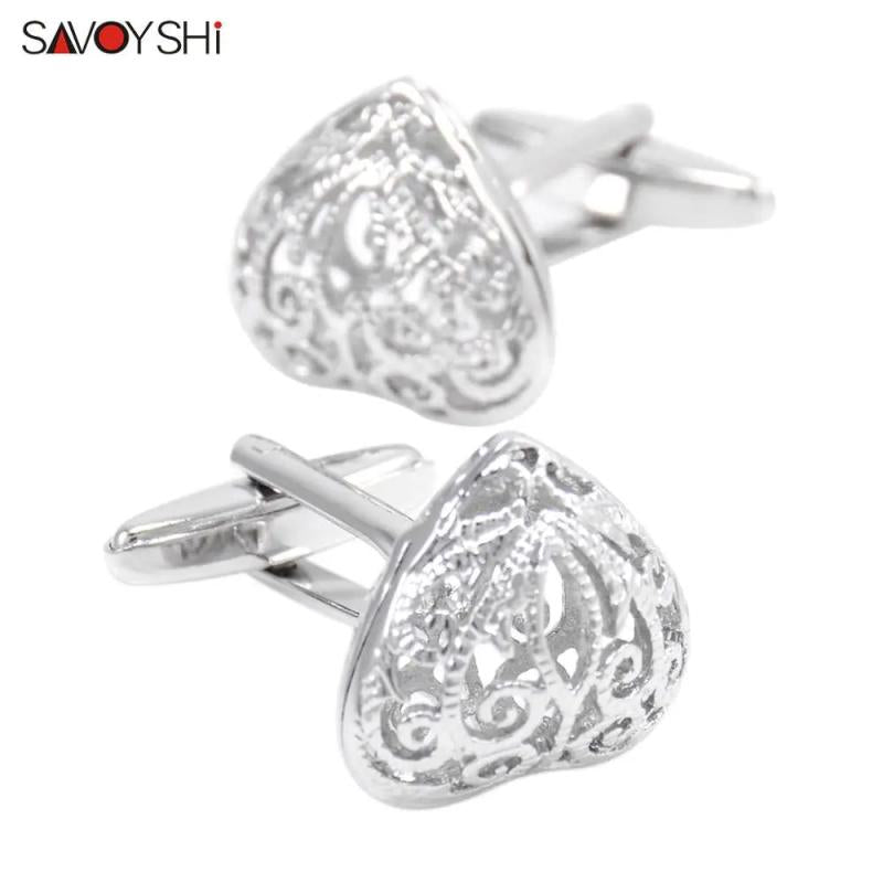 Silver Hollow Heart Pattern Cufflinks for French Shirt