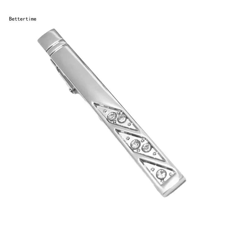 B36D Men Brass Tie Clip with Rhinestones Wedding Party Jewelry