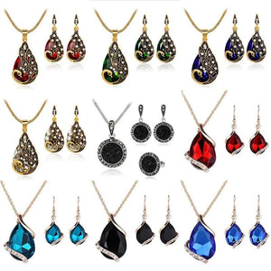 Multicolour Water Drop Crystal Pendant Necklace Earrings Set