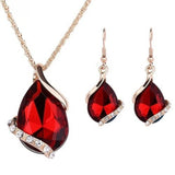 Multicolour Water Drop Crystal Pendant Necklace Earrings Set