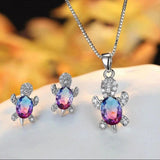Multicolour Water Drop Crystal Pendant Necklace Earrings Set