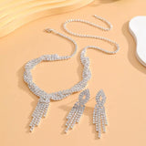 Silver Rhinestone Bridal Necklace Earrings Set