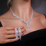 Silver Rhinestone Bridal Necklace Earrings Set