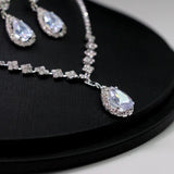 Silver Rhinestone Bridal Necklace Earrings Set
