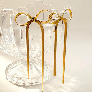 Tassel Bow Earrings Stainless Steel Snake Chain Drop Statement Jewelry