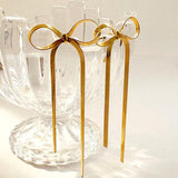 Tassel Bow Earrings Stainless Steel Snake Chain Drop Statement Jewelry