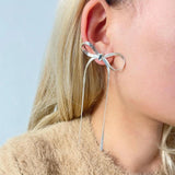 Tassel Bow Earrings Stainless Steel Snake Chain Drop Statement Jewelry