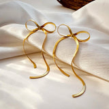 Tassel Bow Earrings Stainless Steel Snake Chain Drop Statement Jewelry