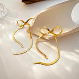 Tassel Bow Earrings Stainless Steel Snake Chain Drop Statement Jewelry