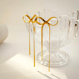 Tassel Bow Earrings Stainless Steel Snake Chain Drop Statement Jewelry
