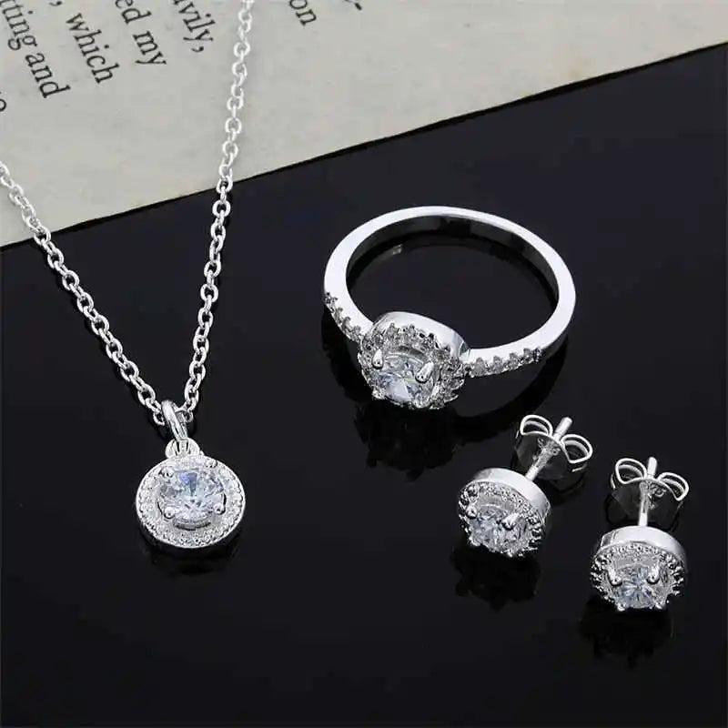 925 Sterling Silver Christmas Jewelry Set with CZ Necklace Earrings Ring