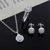 925 Sterling Silver Christmas Jewelry Set with CZ Necklace Earrings Ring