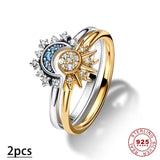 Moon & Sun Ring 925 Silver Jewelry Set for Women Wife Valentines's Gift