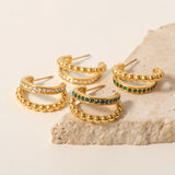 Uworld Two Layer Beads C Shape Small Zircon Earrings