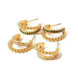 Uworld Two Layer Beads C Shape Small Zircon Earrings
