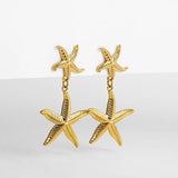 Stainless Steel Double Drop Starfish Earrings 18K PVD Plated