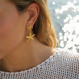 Stainless Steel Double Drop Starfish Earrings 18K PVD Plated