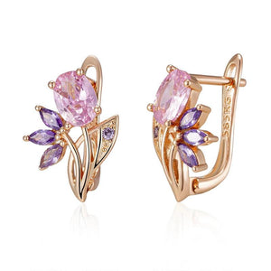 Purple Natural Zircon Flower Drop Earrings 585 Rose Bride Wedding