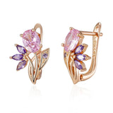 Purple Natural Zircon Flower Drop Earrings 585 Rose Bride Wedding