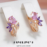 Purple Natural Zircon Flower Drop Earrings 585 Rose Bride Wedding