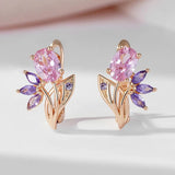Purple Natural Zircon Flower Drop Earrings 585 Rose Bride Wedding