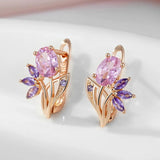 Purple Natural Zircon Flower Drop Earrings 585 Rose Bride Wedding