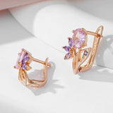 Purple Natural Zircon Flower Drop Earrings 585 Rose Bride Wedding