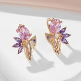 Purple Natural Zircon Flower Drop Earrings 585 Rose Bride Wedding