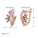Purple Natural Zircon Flower Drop Earrings 585 Rose Bride Wedding