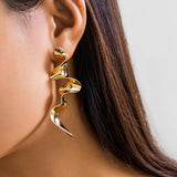 Vintage Metal Twisted Long Drop Earrings for Women Geometric Waves Jewelry
