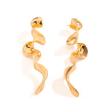 Vintage Metal Twisted Long Drop Earrings for Women Geometric Waves Jewelry