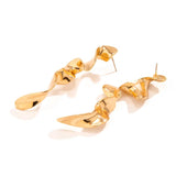 Vintage Metal Twisted Long Drop Earrings for Women Geometric Waves Jewelry