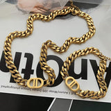 Thick Letter Double D Chain Necklace Bracelet Earrings Set