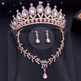 15 Colors Bridal Jewelry Sets for Women Wedding Crown Earrings Tiaras Set Neckla
