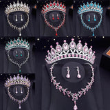 15 Colors Bridal Jewelry Sets for Women Wedding Crown Earrings Tiaras Set Neckla
