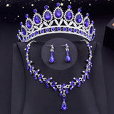 15 Colors Bridal Jewelry Sets for Women Wedding Crown Earrings Tiaras Set Neckla