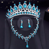 15 Colors Bridal Jewelry Sets for Women Wedding Crown Earrings Tiaras Set Neckla
