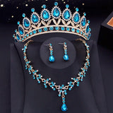 15 Colors Bridal Jewelry Sets for Women Wedding Crown Earrings Tiaras Set Neckla